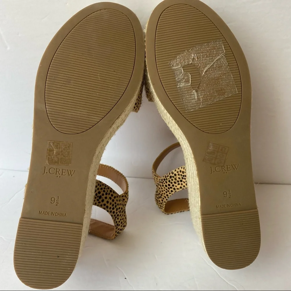 J. Crew Leopard Calf Hair Espadrille Sandals 9.5